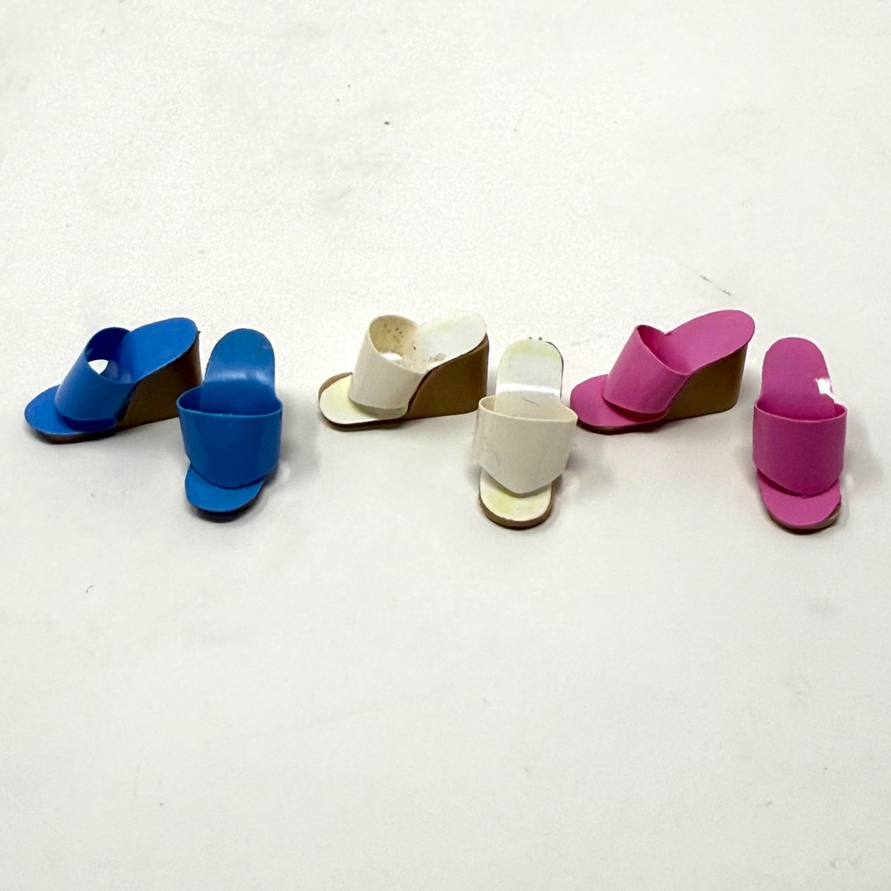 Vintage Barbie Doll Wedge Slides Shoes Sandals Lot 3 Pairs Blue Pink White Korea